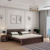 Due Solid Sheesham Wood Bed Without Storage (Queen Size, Walnut Finish)
